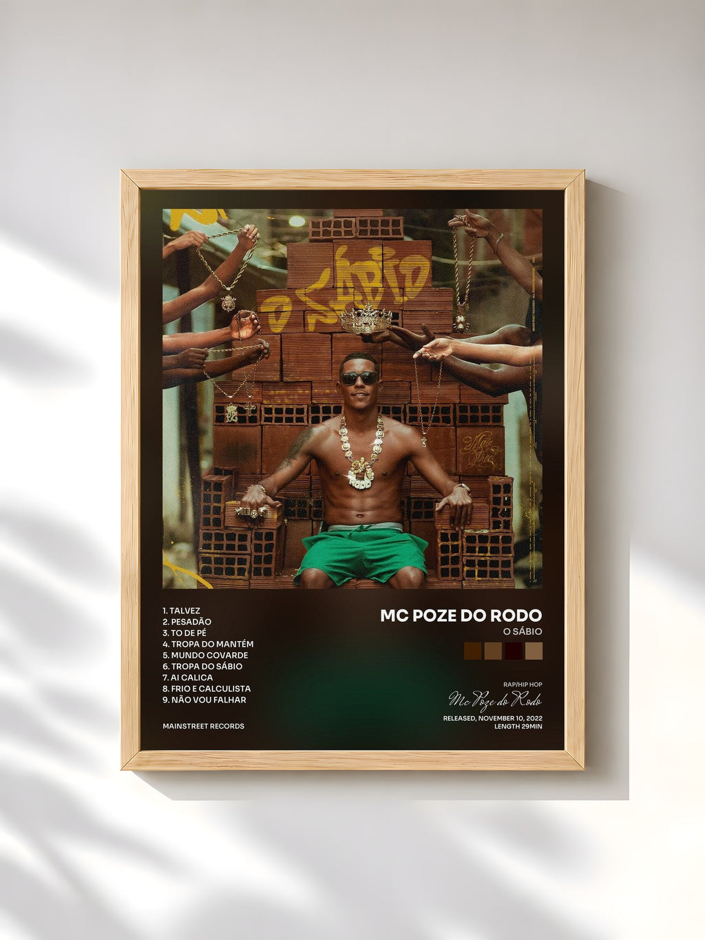 #bois Tableau de l'album O Sábio de Mc Poze do Rodo, cadre en bois brut, imprimé et encadré en France
