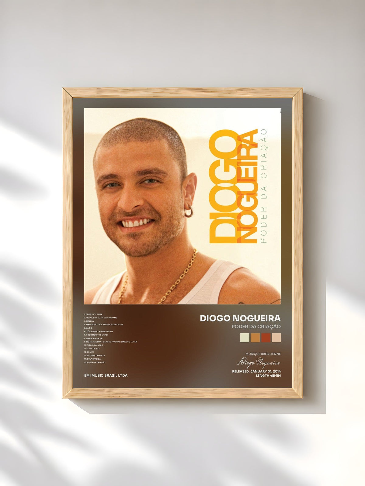 #bois Tableau de l'album Poder Da Criação de Diogo Nogueira, cadre en bois brut, imprimé et encadré en France
