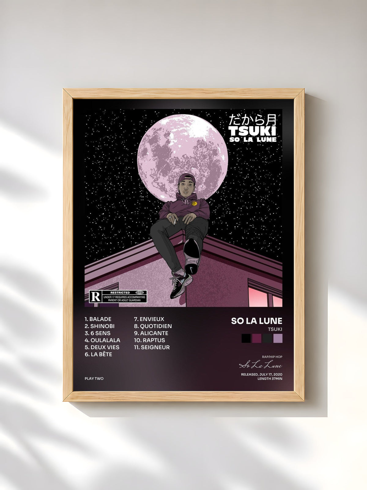 #bois Tableau de l'album Tsuki de So La Lune, cadre en bois brut, imprimé et encadré en France