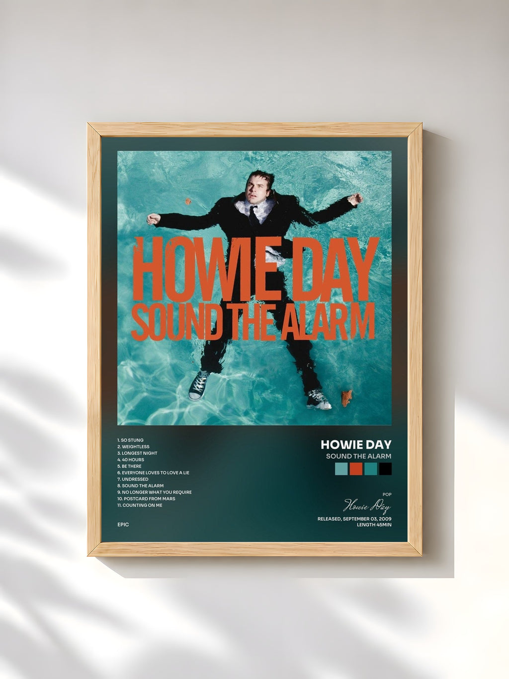 #bois Tableau de l'album Sound The Alarm de Howie Day, cadre en bois brut, imprimé et encadré en France
