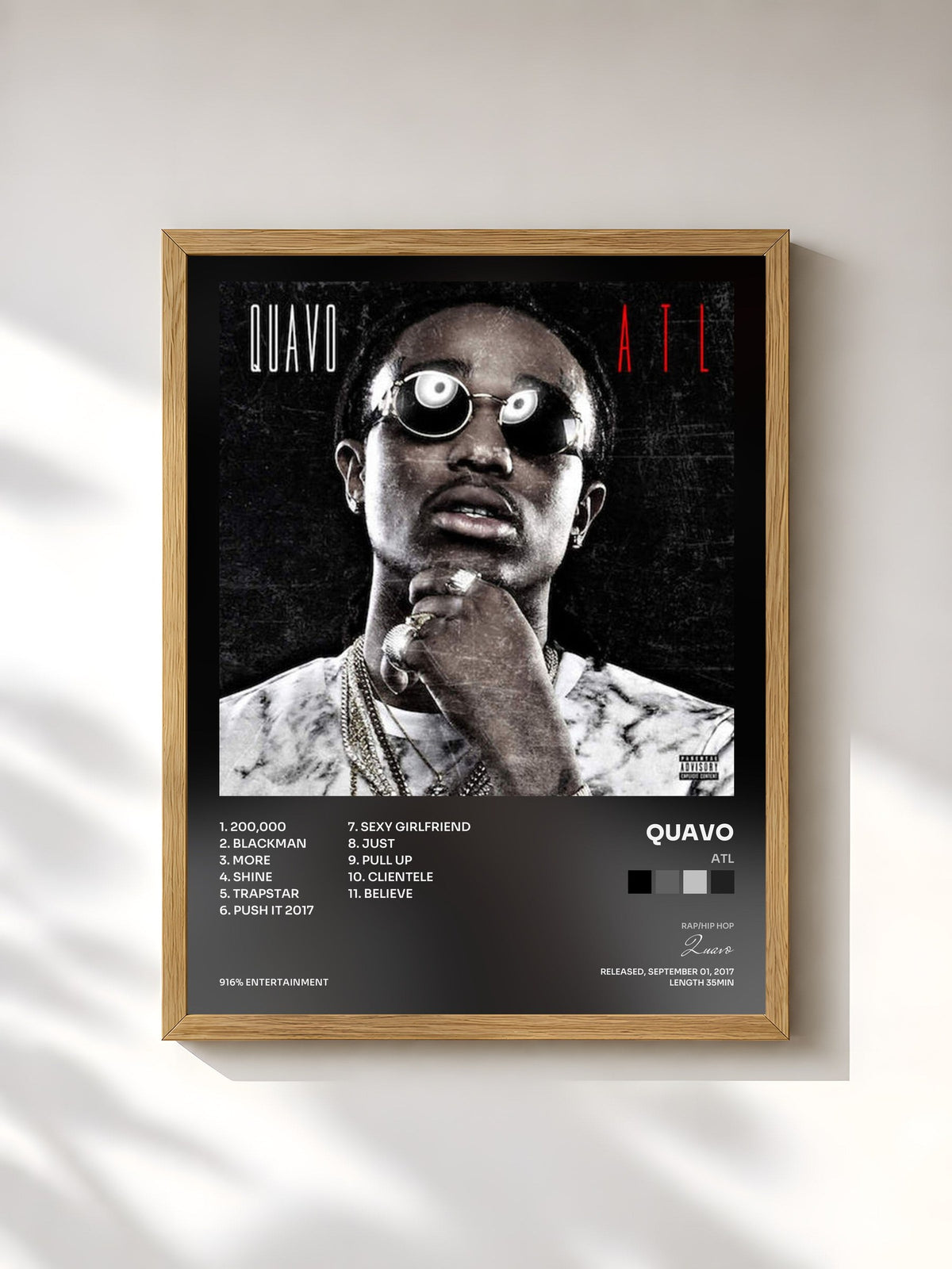 #bois Tableau de l'album ATL de Quavo, cadre en bois brut, imprimé et encadré en France