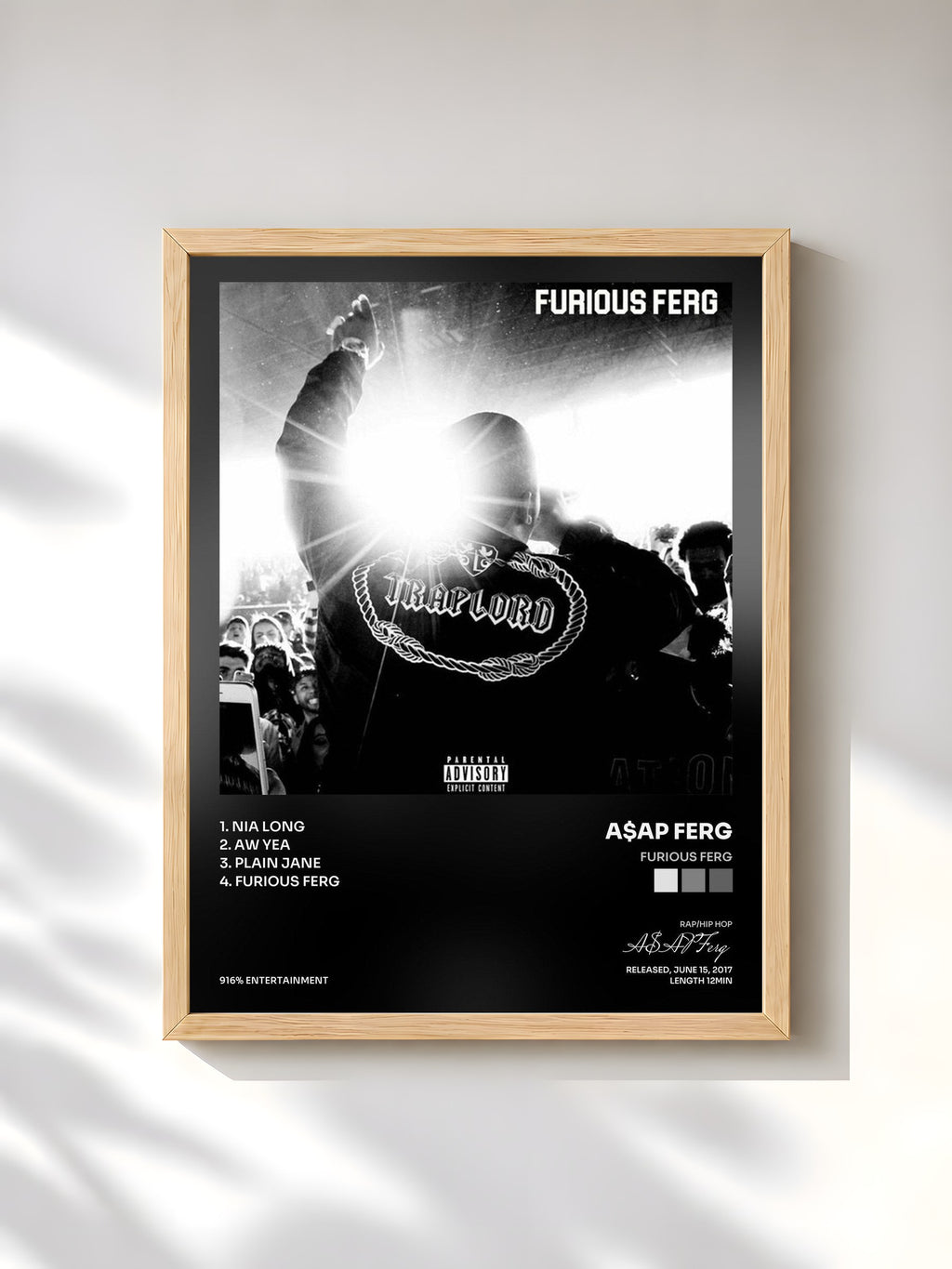 #bois Tableau de l'album Furious Ferg de A$AP Ferg, cadre en bois brut, imprimé et encadré en France