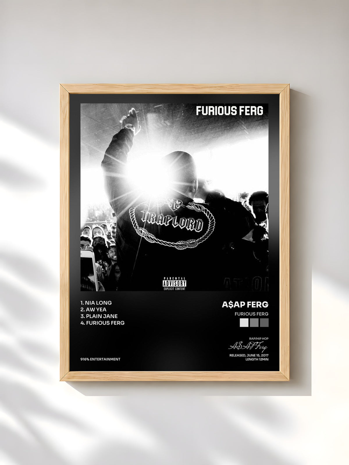 #bois Tableau de l'album Furious Ferg de A$AP Ferg, cadre en bois brut, imprimé et encadré en France