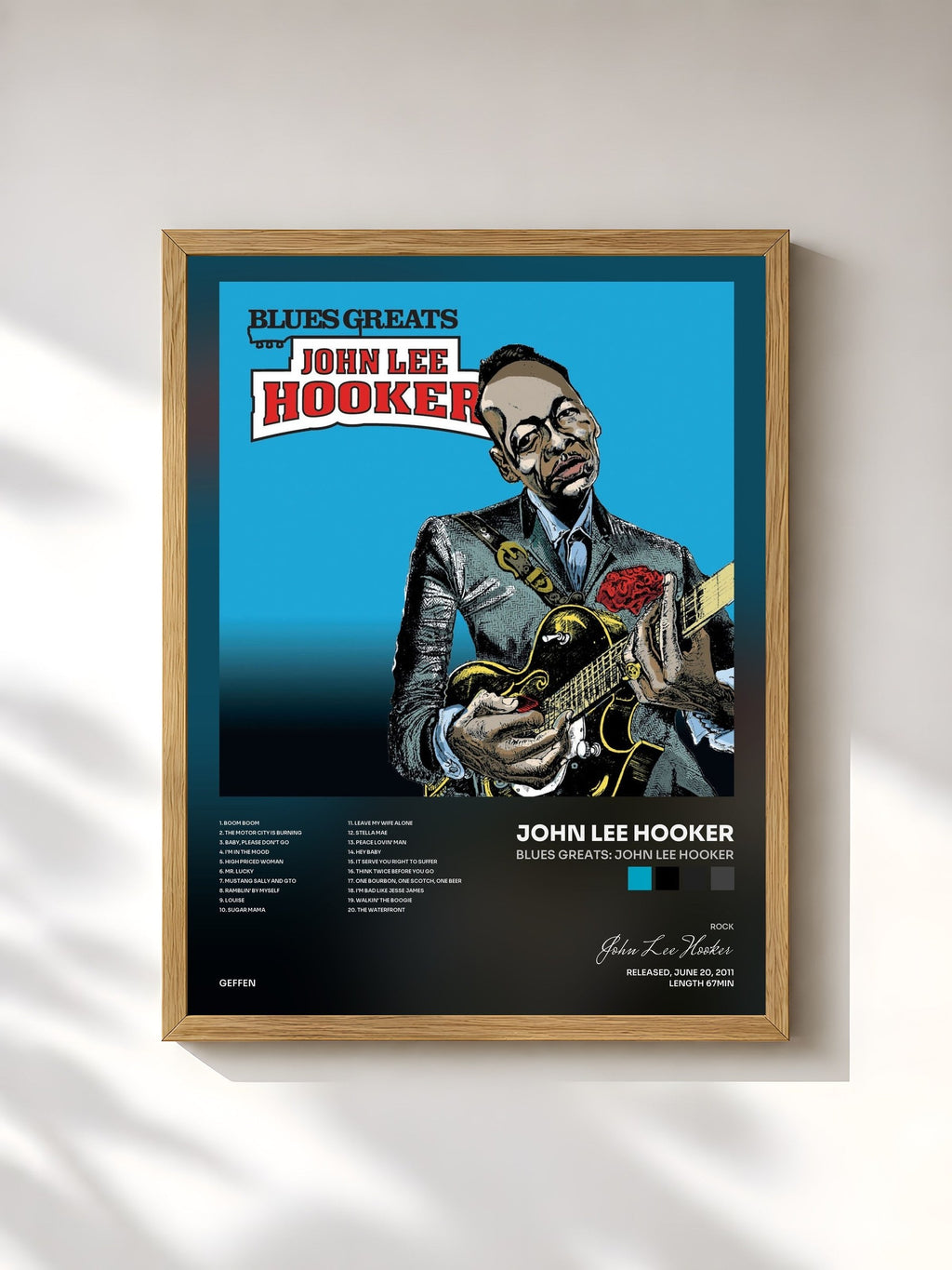 #bois Tableau de l'album Blues Greats: John Lee Hooker de John Lee Hooker, cadre en bois brut, imprimé et encadré en France
