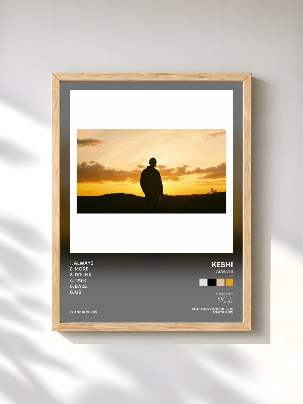 #bois Tableau de l'album always (EP) de Keshi, cadre en bois brut, imprimé et encadré en France