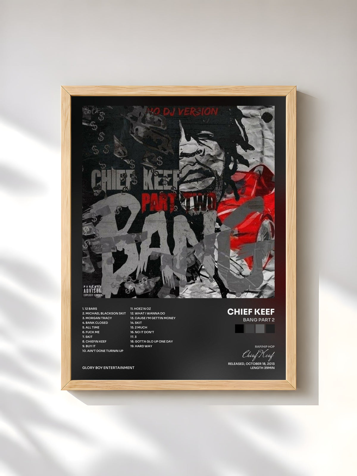 #bois Tableau de l'album Bang Part 2 de Chief Keef, cadre en bois brut, imprimé et encadré en France