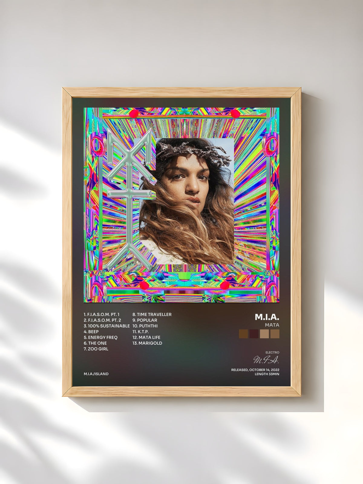 #bois Tableau de l'album MATA de M.I.A., cadre en bois brut, imprimé et encadré en France