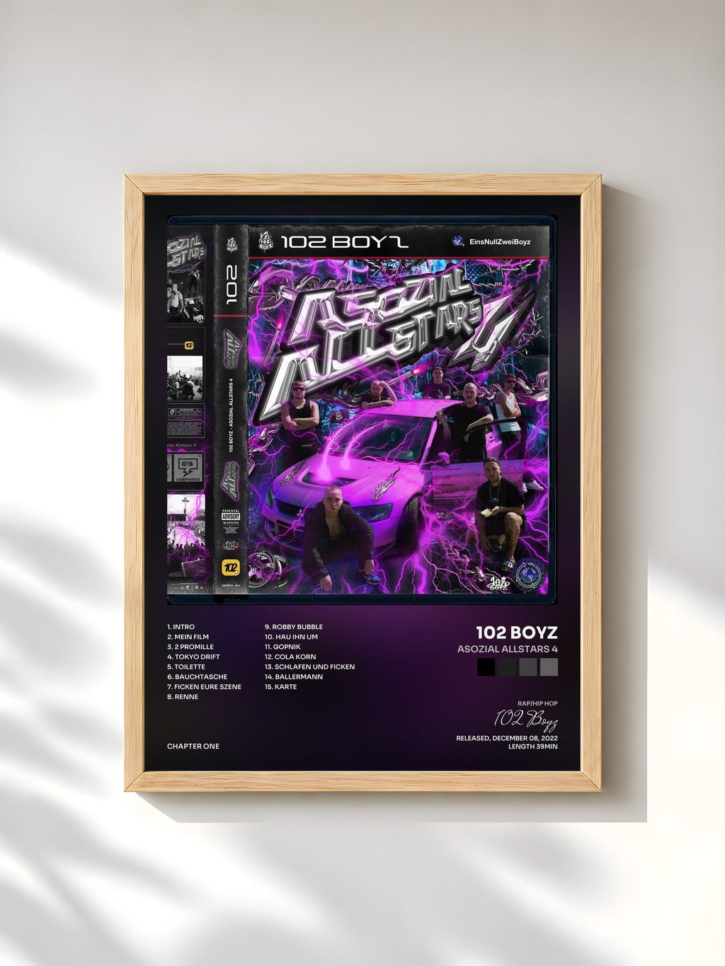 #bois Tableau de l'album Asozial Allstars 4 de 102 Boyz, cadre en bois brut, imprimé et encadré en France