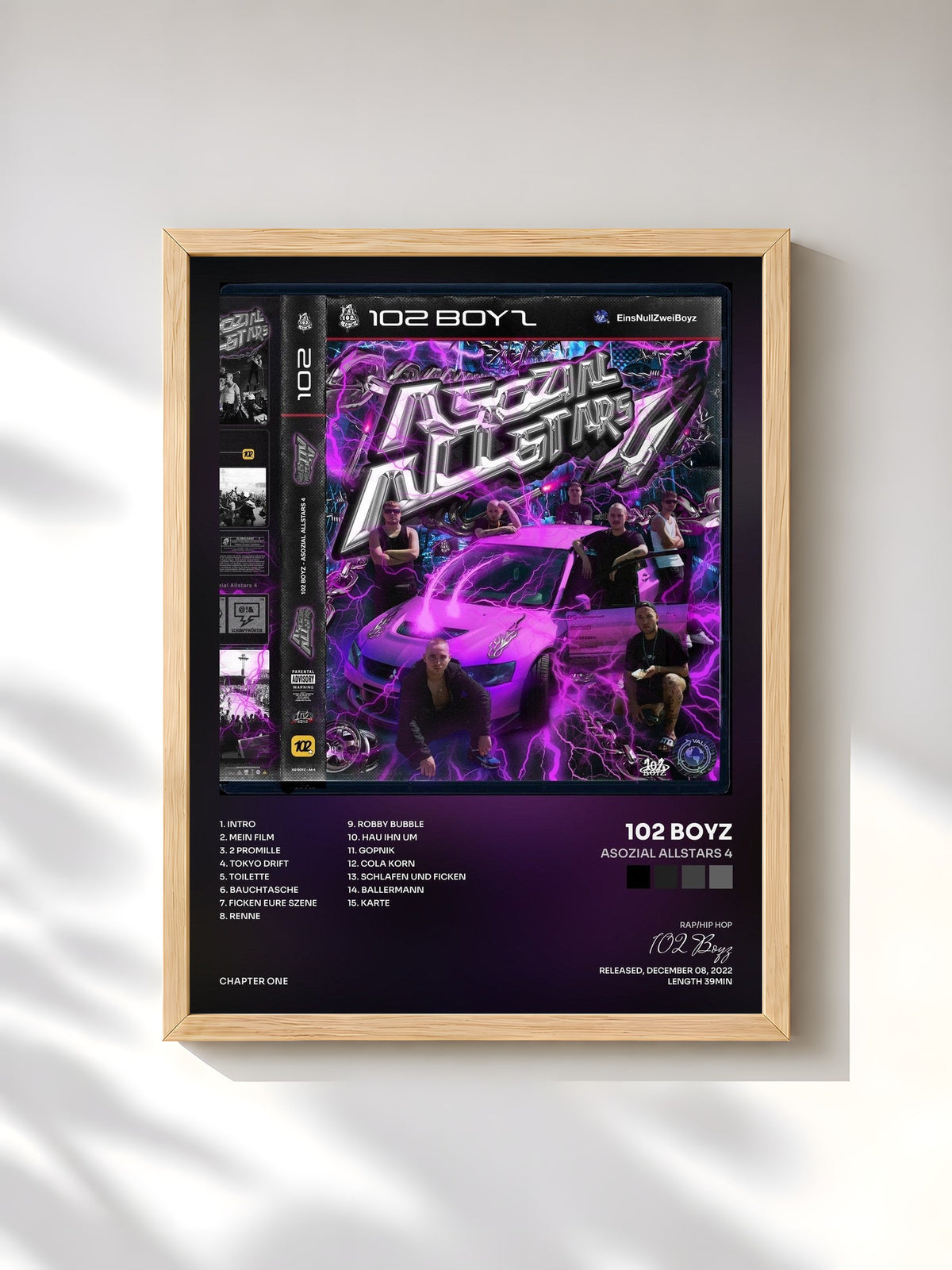#bois Tableau de l'album Asozial Allstars 4 de 102 Boyz, cadre en bois brut, imprimé et encadré en France