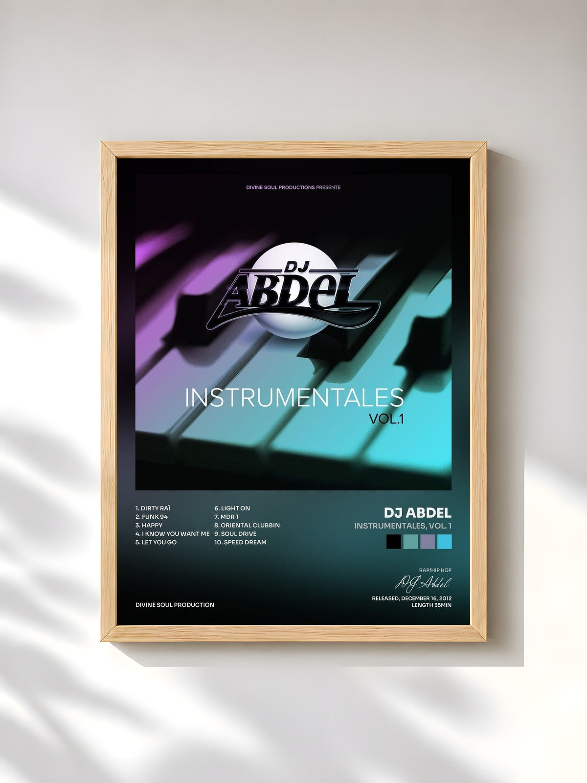 #bois Tableau de l'album Instrumentales, vol. 1 de DJ Abdel, cadre en bois brut, imprimé et encadré en France