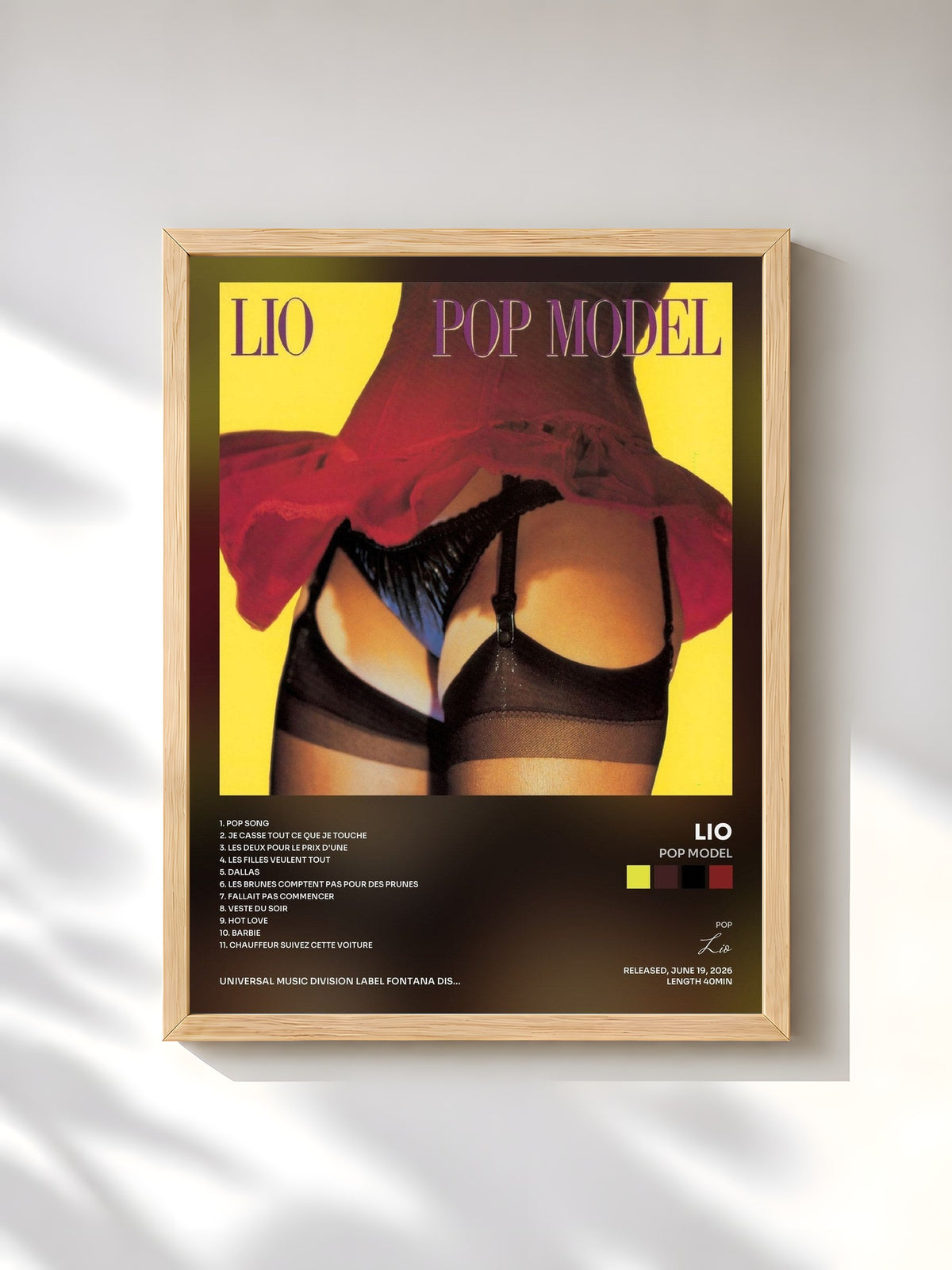 #bois Tableau de l'album Pop model de Lio, cadre en bois brut, imprimé et encadré en France