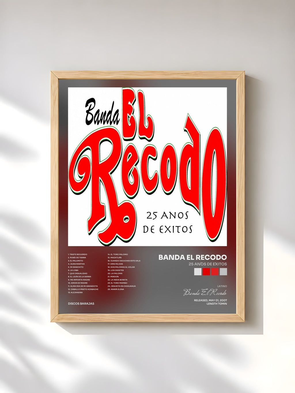 #bois Tableau de l'album 25 Años De Éxitos de Banda El Recodo, cadre en bois brut, imprimé et encadré en France