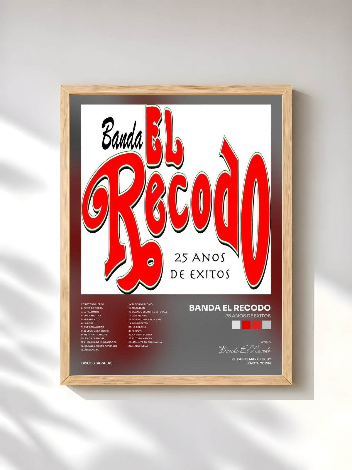 #bois Tableau de l'album 25 Años De Éxitos de Banda El Recodo, cadre en bois brut, imprimé et encadré en France