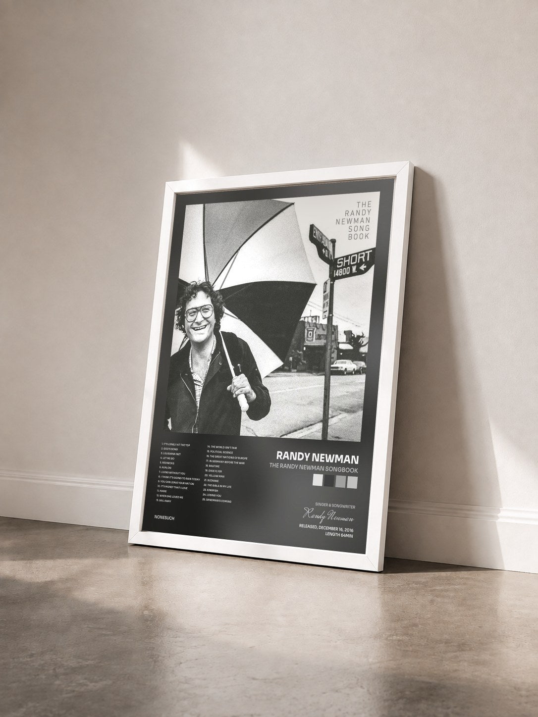 #blanc Tableau de l'album The Randy Newman Songbook de Randy Newman vu de trois quarts, cadre blanc
