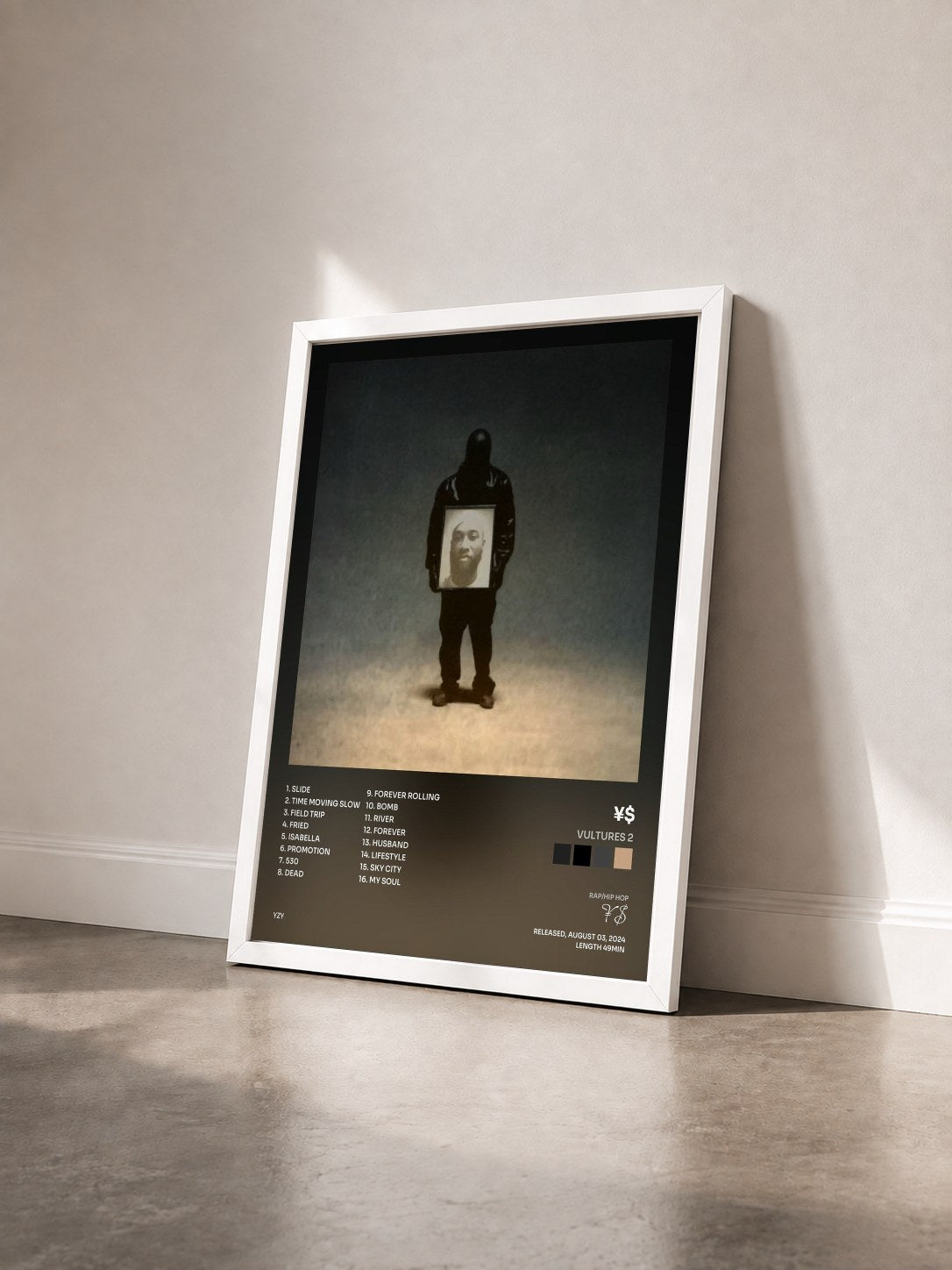 #blanc Tableau de l'album VULTURES 2 de ¥$ vu de trois quarts, cadre blanc