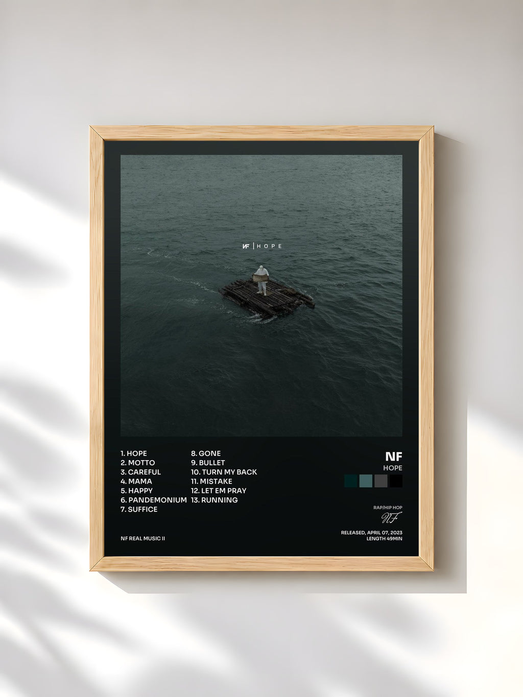 #bois Tableau de l'album HOPE de NF, cadre en bois brut, imprimé et encadré en France