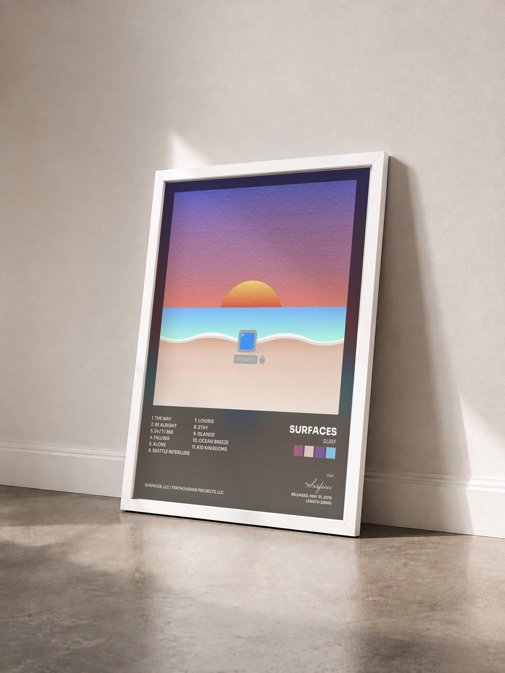 #blanc Tableau de l'album Surf de Surfaces vu de trois quarts, cadre blanc