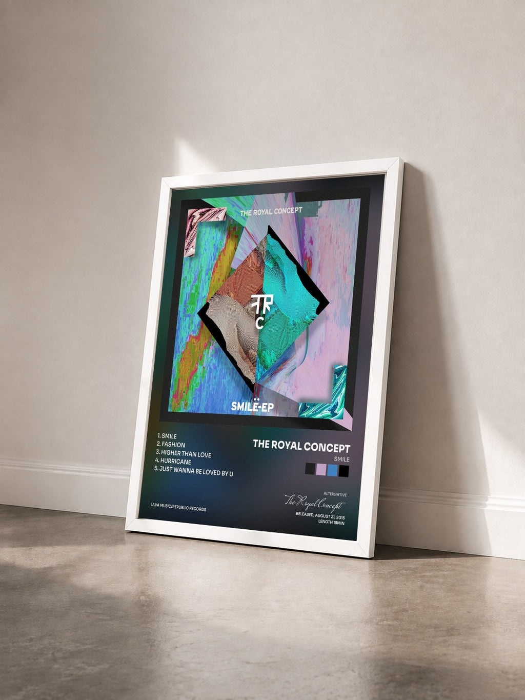 #blanc Tableau de l'album Smile de The Royal Concept vu de trois quarts, cadre blanc