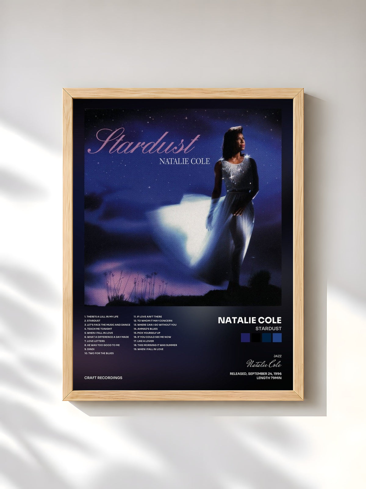 #bois Tableau de l'album Stardust de Natalie Cole, cadre en bois brut, imprimé et encadré en France