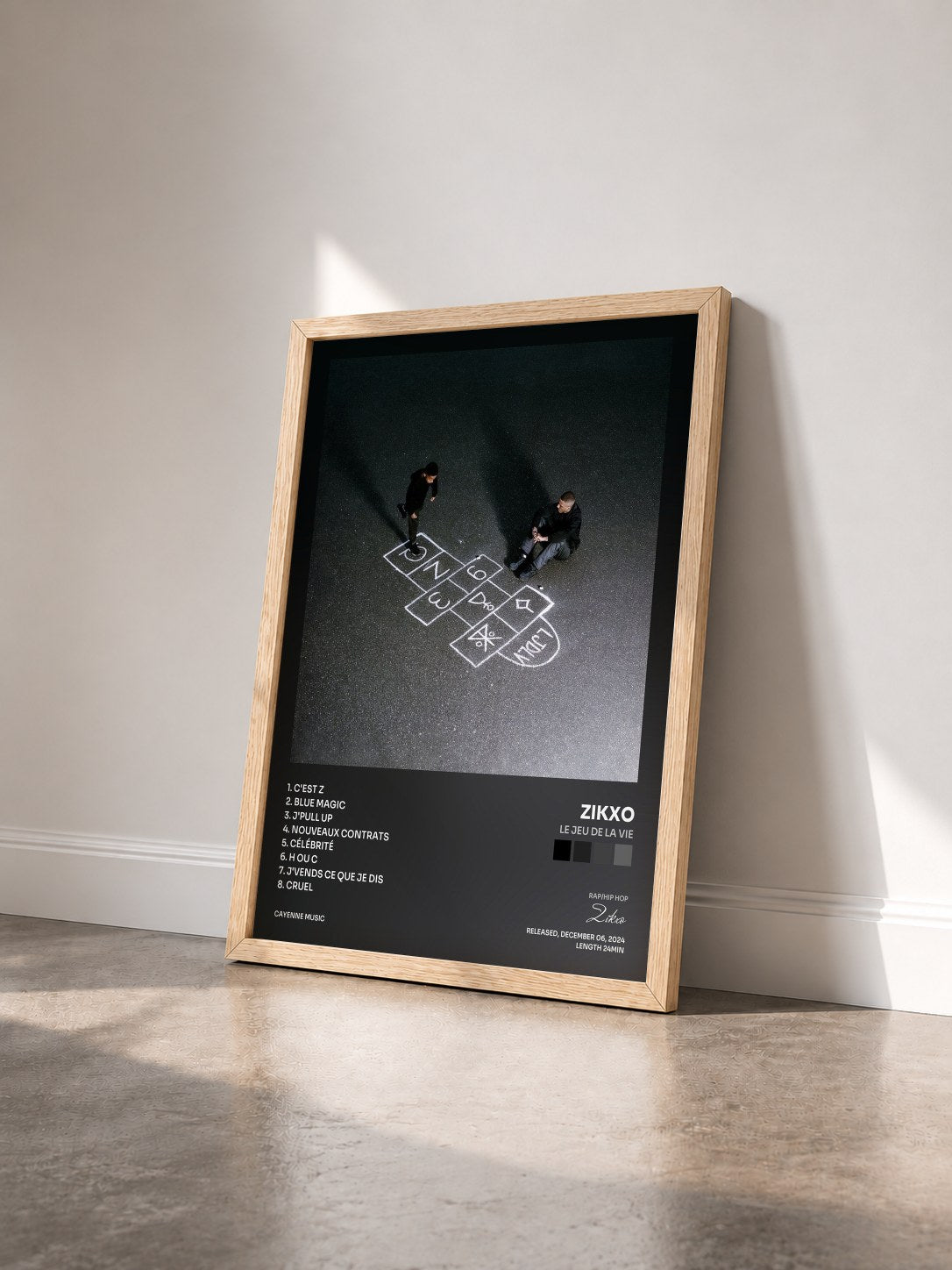 #bois Tableau de l'album Le Jeu De La Vie de Zikxo vu de trois quarts, cadre en bois brut