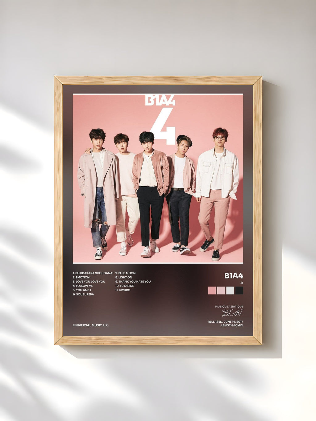 #bois Tableau de l'album 4 de B1A4, cadre en bois brut, imprimé et encadré en France