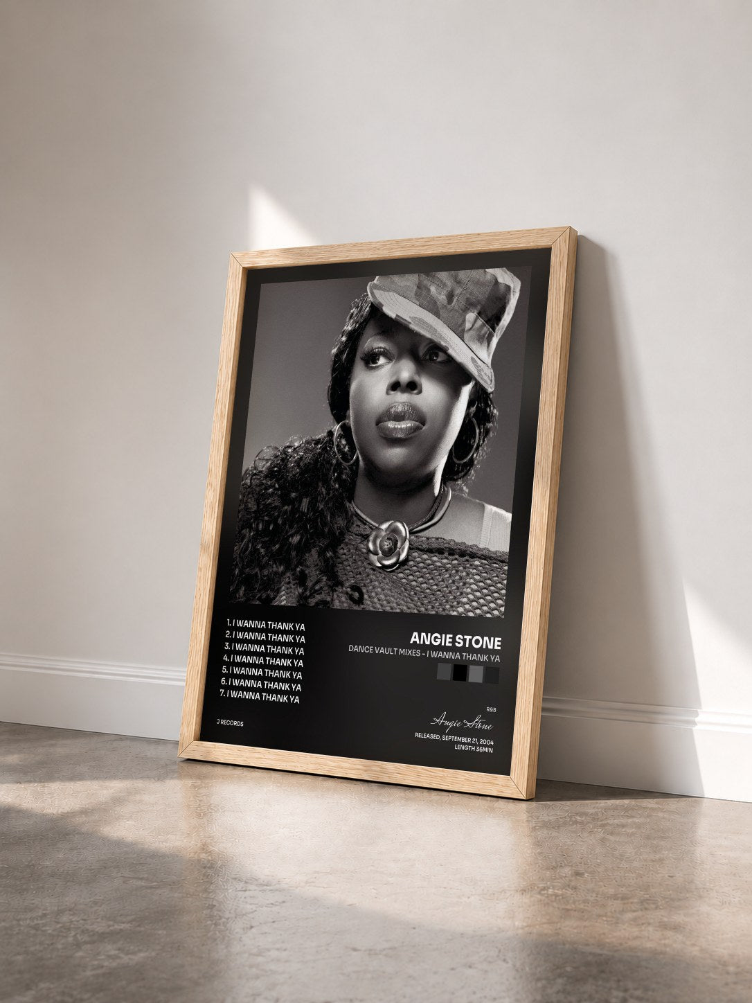#bois Tableau de l'album Dance Vault Mixes - I Wanna Thank Ya de Angie Stone vu de trois quarts, cadre en bois brut
