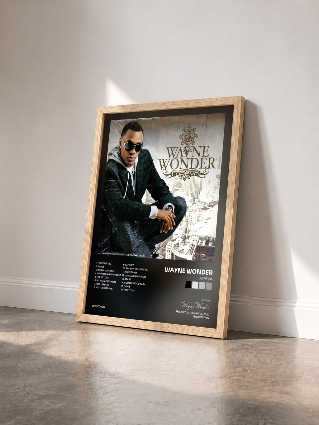 #bois Tableau de l'album Foreva de Wayne Wonder vu de trois quarts, cadre en bois brut