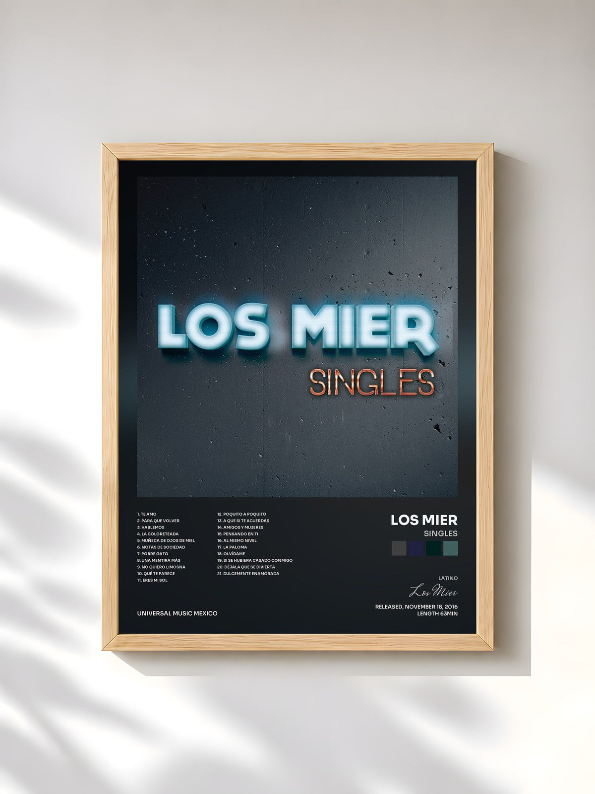 #bois Tableau de l'album Singles de Los Mier, cadre en bois brut, imprimé et encadré en France