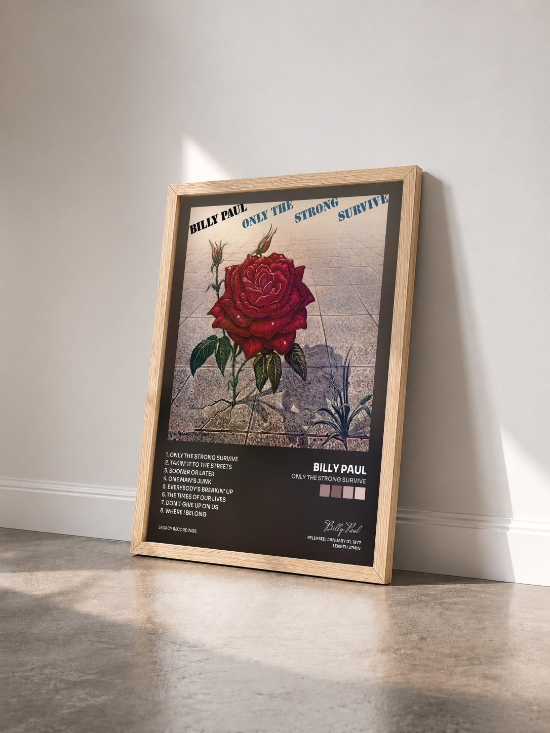 #bois Tableau de l'album Only The Strong Survive de Billy Paul vu de trois quarts, cadre en bois brut