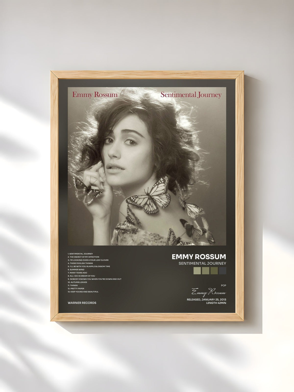 #bois Tableau de l'album Sentimental Journey de Emmy Rossum, cadre en bois brut, imprimé et encadré en France