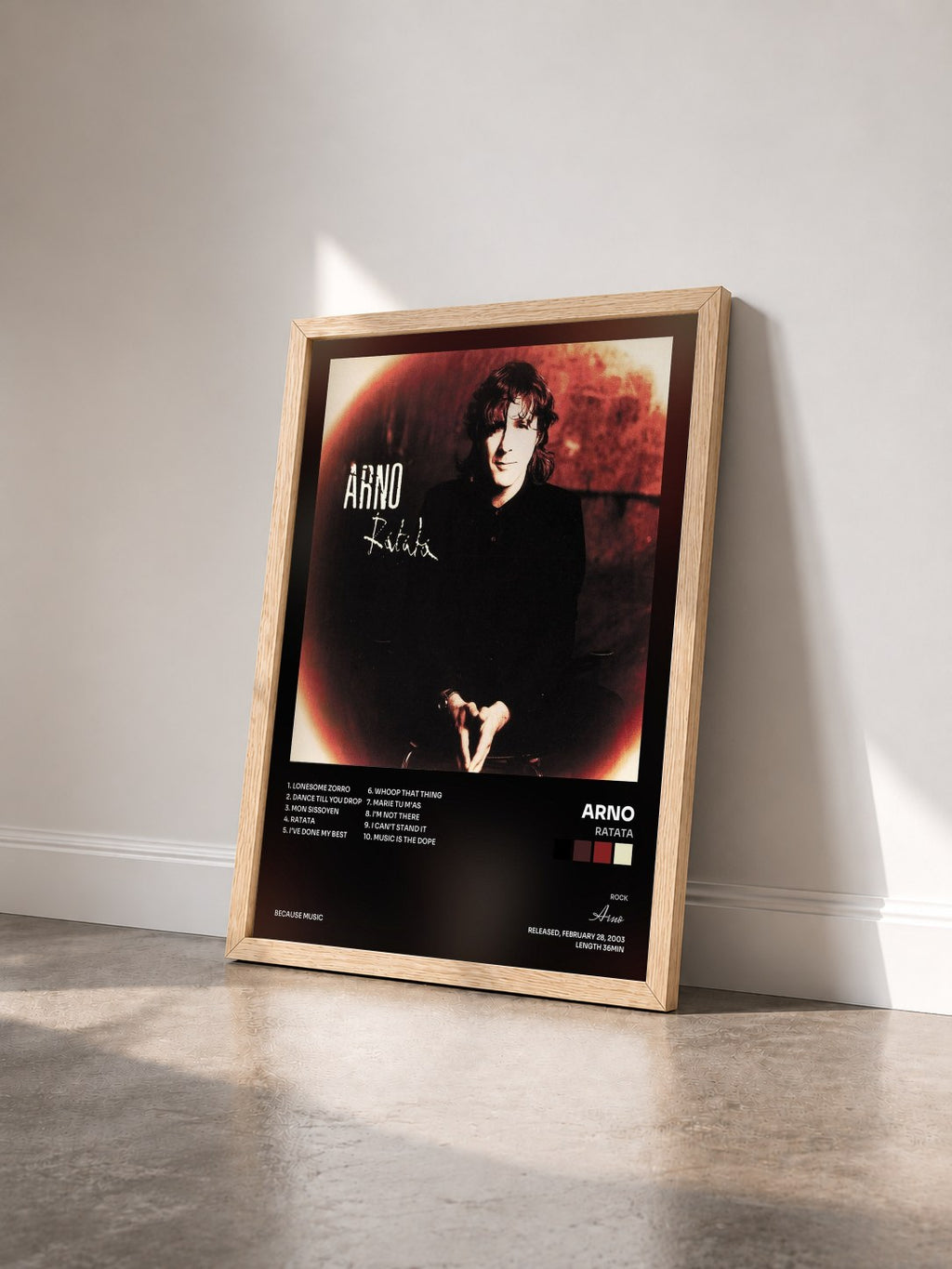 #bois Tableau de l'album Ratata de Arno vu de trois quarts, cadre en bois brut