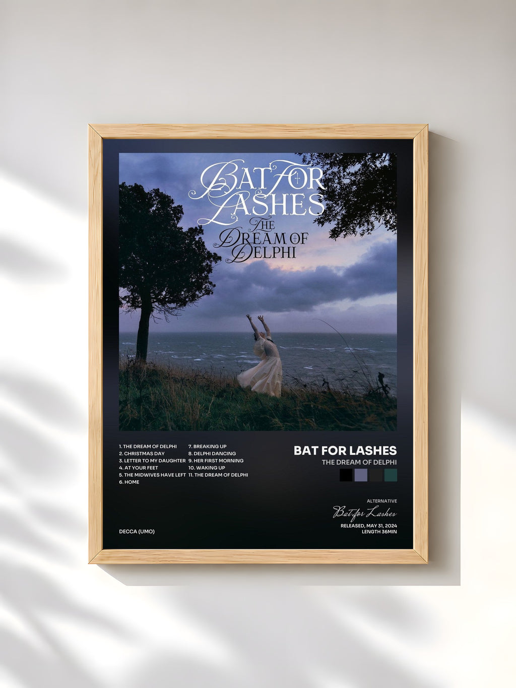 #bois Tableau de l'album The Dream of Delphi de Bat for Lashes, cadre en bois brut, imprimé et encadré en France