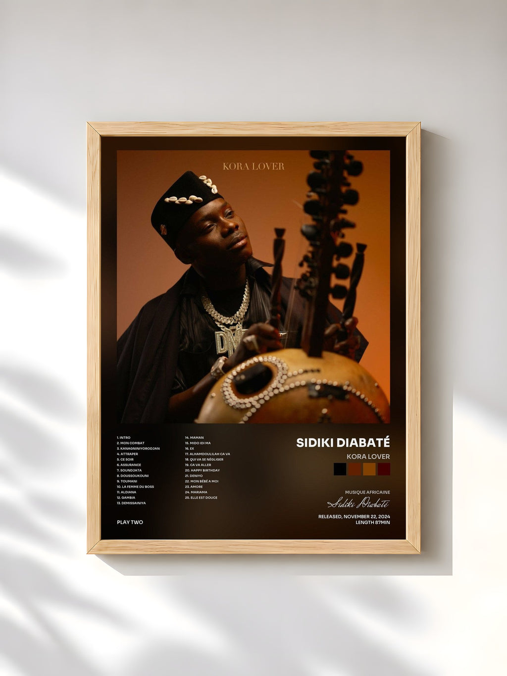 #bois Tableau de l'album Kora Lover de Sidiki Diabaté, cadre en bois brut, imprimé et encadré en France