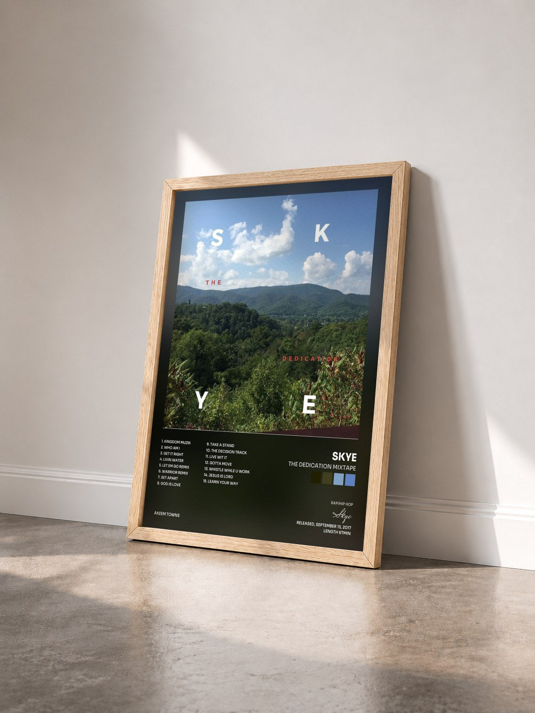 #bois Tableau de l'album The Dedication Mixtape de Skye vu de trois quarts, cadre en bois brut