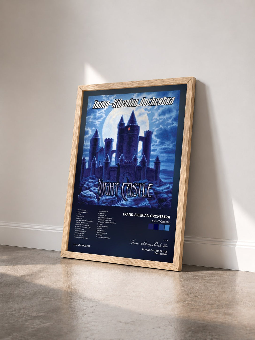 #bois Tableau de l'album Night Castle de Trans-Siberian Orchestra vu de trois quarts, cadre en bois brut