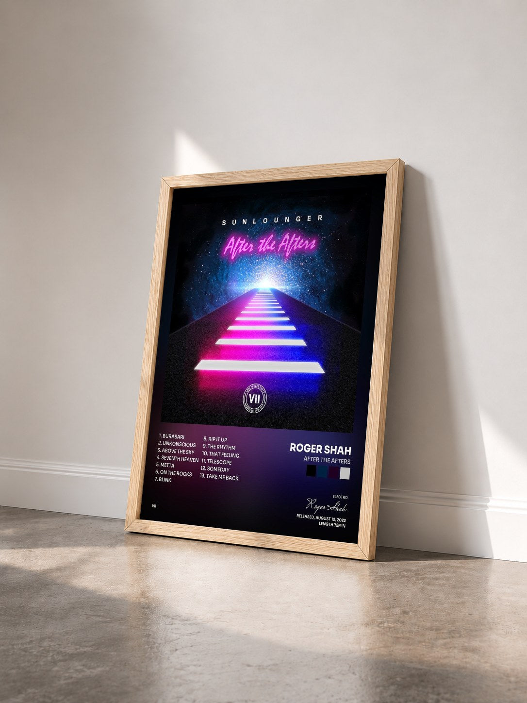 #bois Tableau de l'album After the Afters de Roger Shah vu de trois quarts, cadre en bois brut