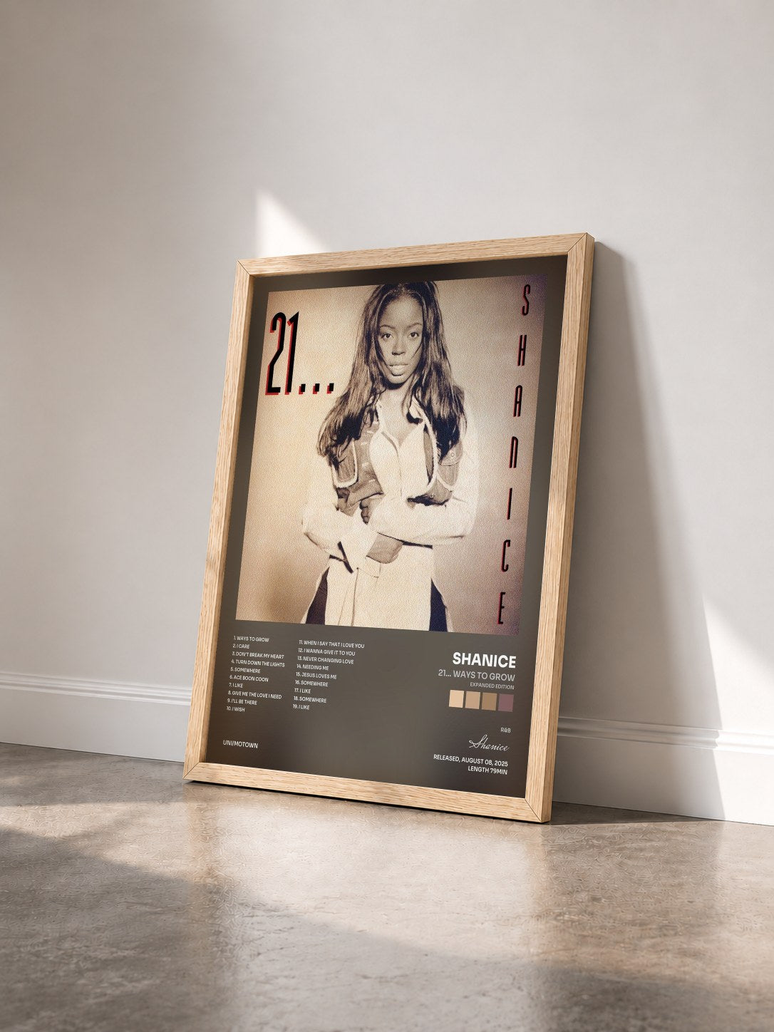 #bois Tableau de l'album 21... Ways To Grow (Expanded Edition) de Shanice vu de trois quarts, cadre en bois brut