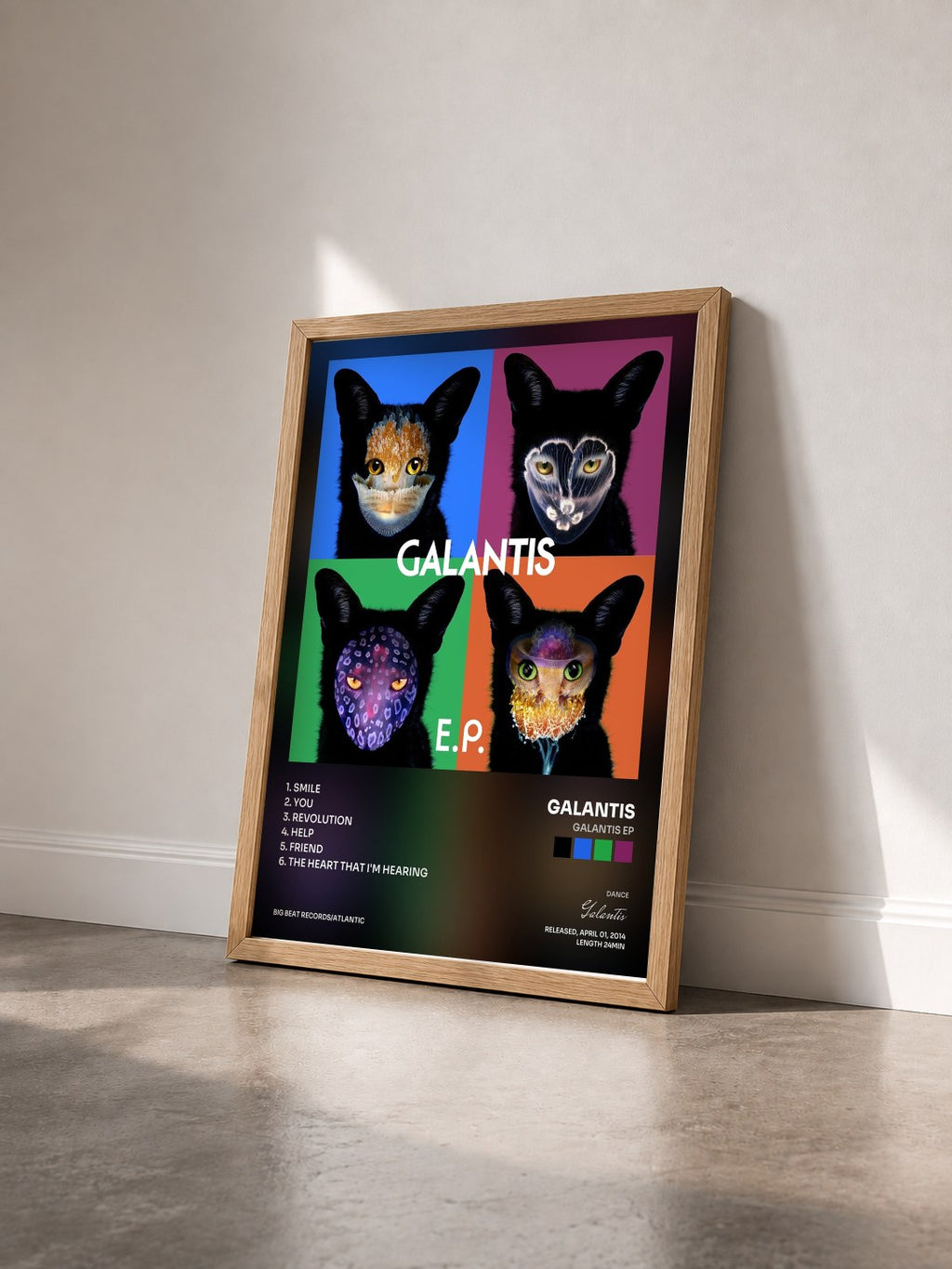#bois Tableau de l'album Galantis EP de Galantis vu de trois quarts, cadre en bois brut
