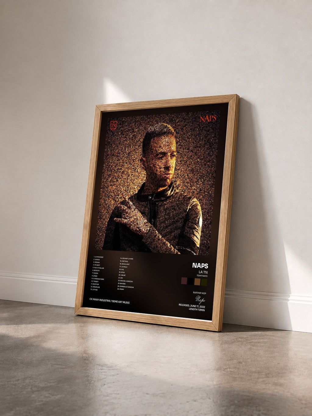 #bois Tableau de l'album La TN (Team Naps) de Naps vu de trois quarts, cadre en bois brut
