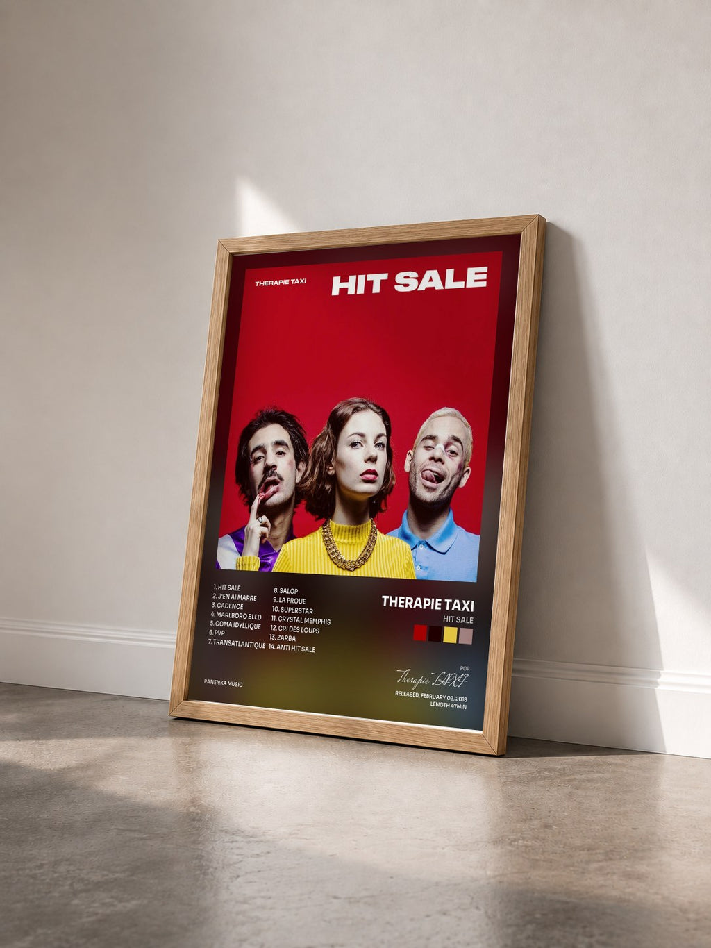 #bois Tableau de l'album Hit Sale de Therapie TAXI vu de trois quarts, cadre en bois brut