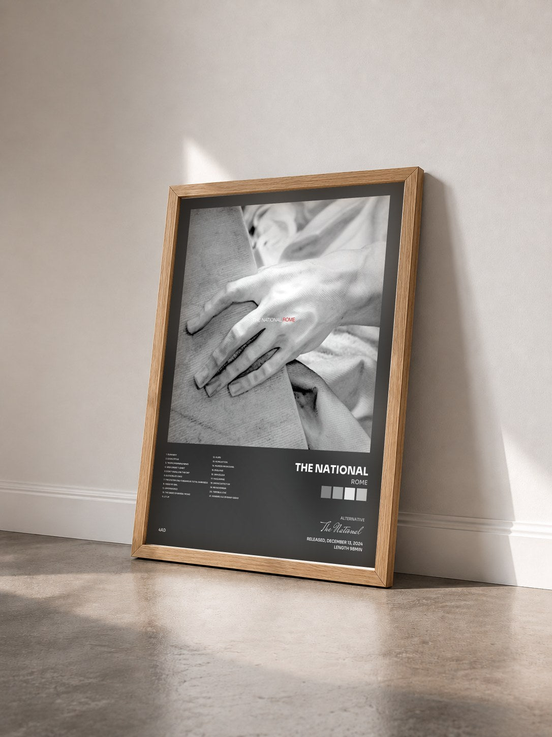 #bois Tableau de l'album Rome de The National vu de trois quarts, cadre en bois brut