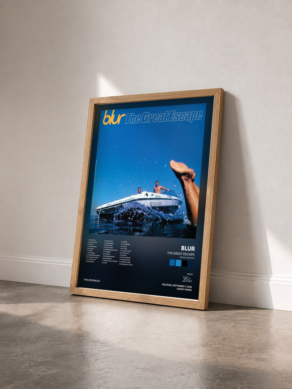 #bois Tableau de l'album The Great Escape (Special Edition) de Blur vu de trois quarts, cadre en bois brut