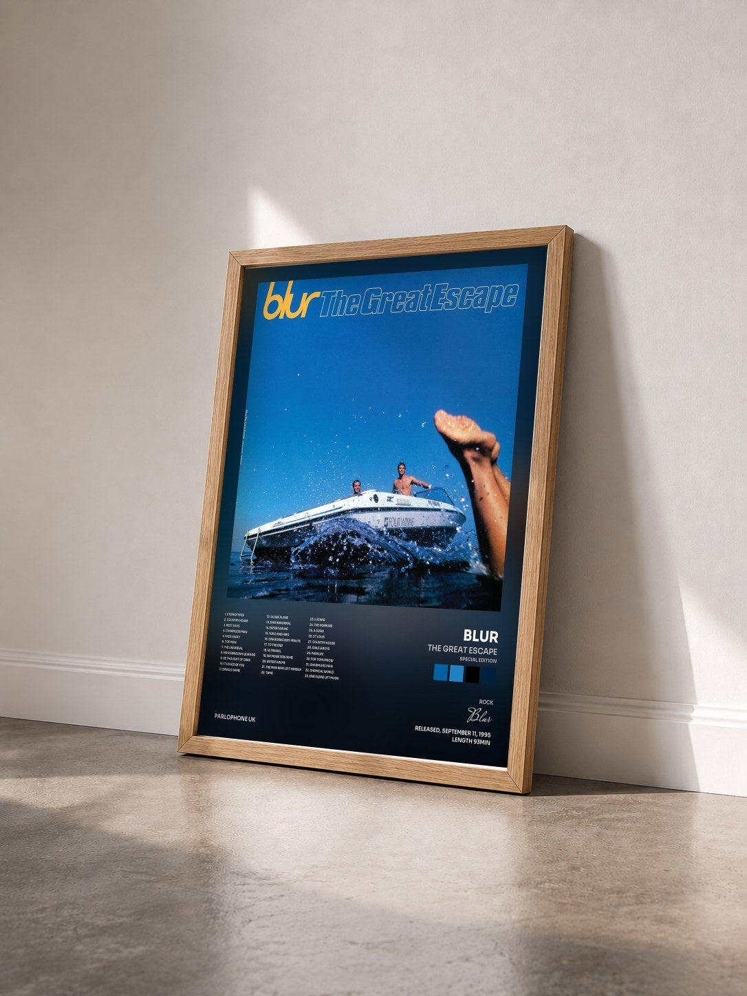 #bois Tableau de l'album The Great Escape (Special Edition) de Blur vu de trois quarts, cadre en bois brut