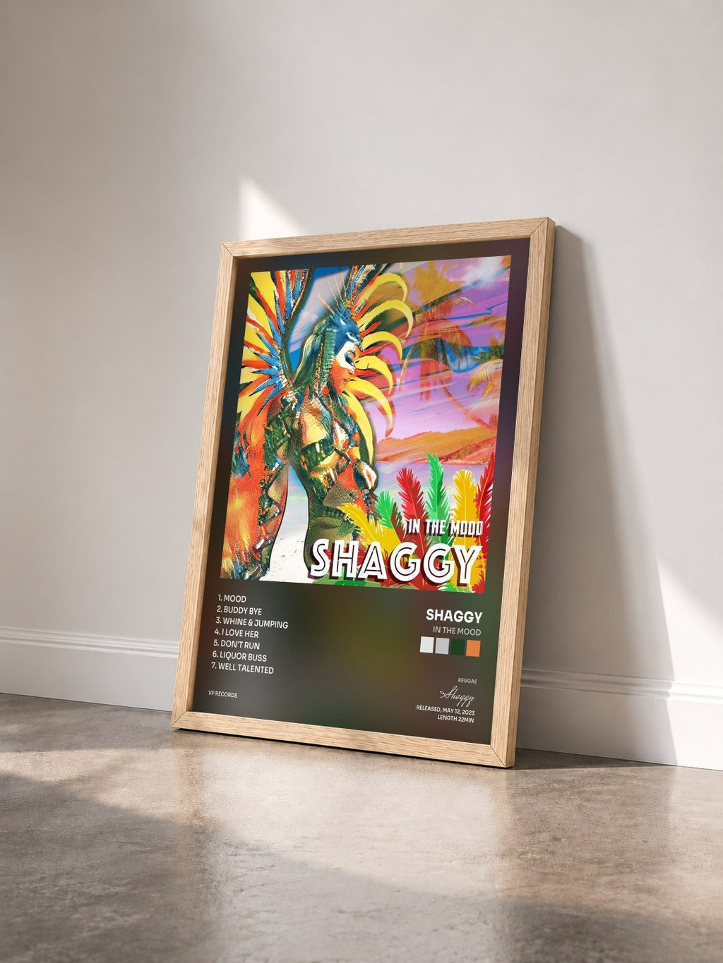 #bois Tableau de l'album In The Mood de Shaggy vu de trois quarts, cadre en bois brut
