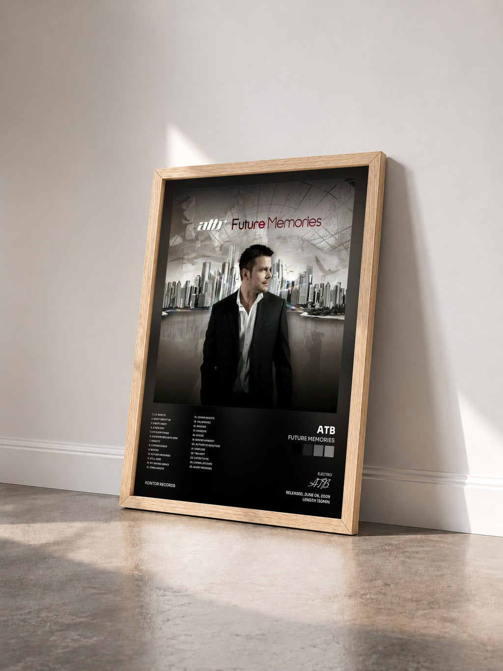 #bois Tableau de l'album Future Memories de ATB vu de trois quarts, cadre en bois brut