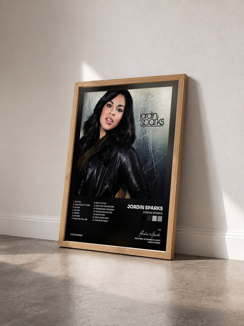 #bois Tableau de l'album Jordin Sparks de Jordin Sparks vu de trois quarts, cadre en bois brut
