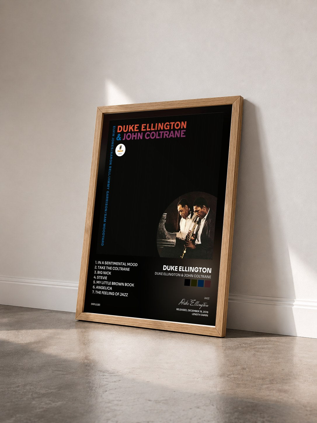 #bois Tableau de l'album Duke Ellington & John Coltrane de Duke Ellington vu de trois quarts, cadre en bois brut