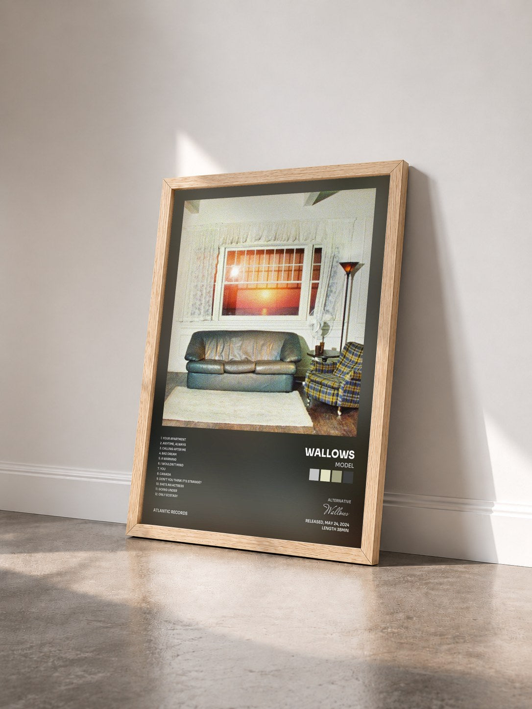 #bois Tableau de l'album Model de Wallows vu de trois quarts, cadre en bois brut