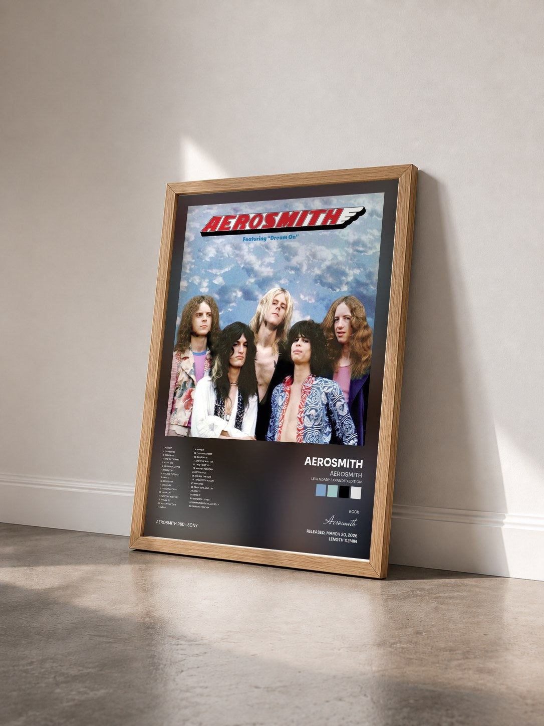 #bois Tableau de l'album Aerosmith (Legendary Expanded Edition) de Aerosmith vu de trois quarts, cadre en bois brut