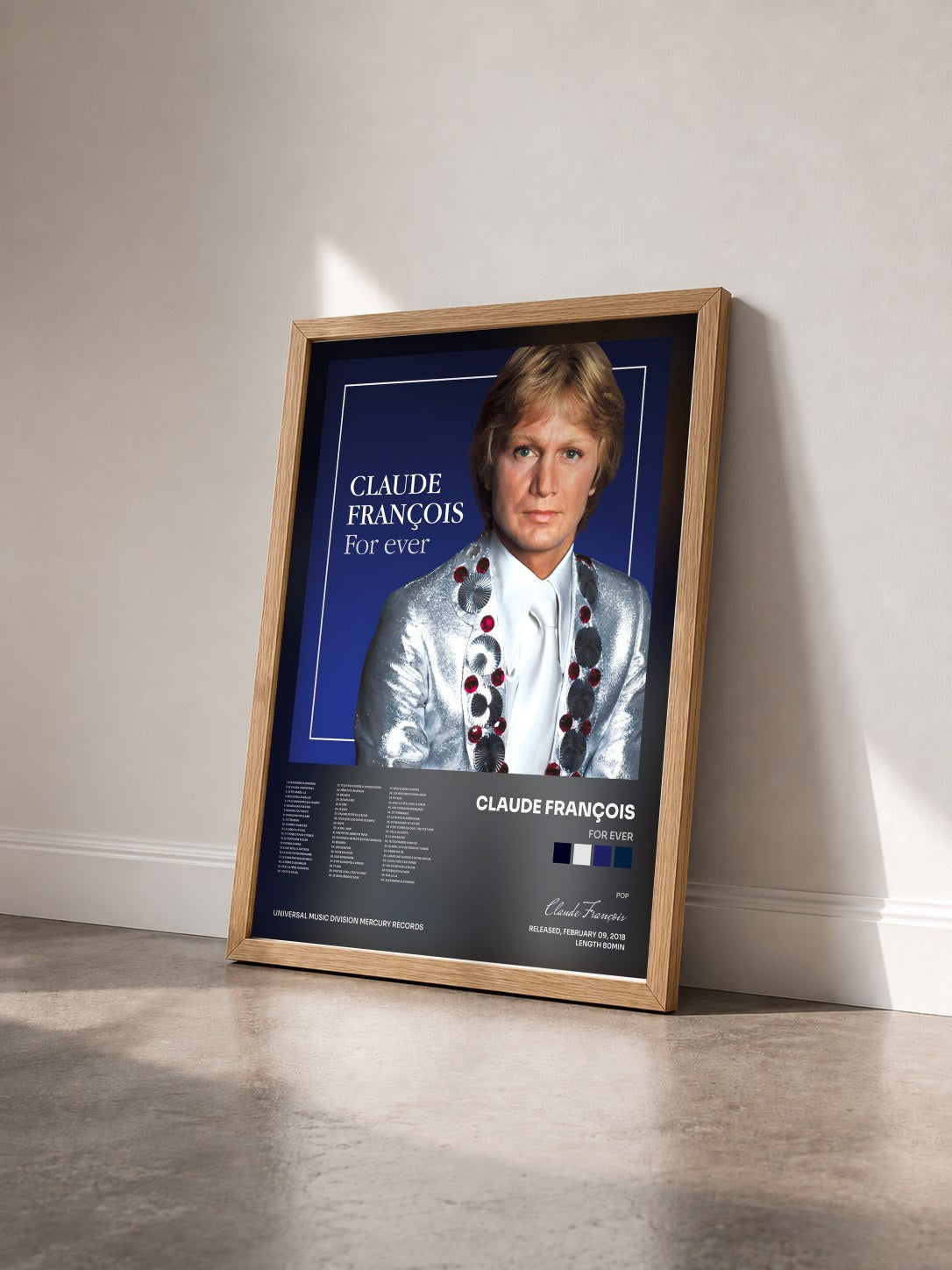 #bois Tableau de l'album For Ever de Claude François vu de trois quarts, cadre en bois brut